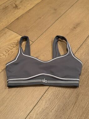 ALO Yoga Gray Sports Bra with White Piping